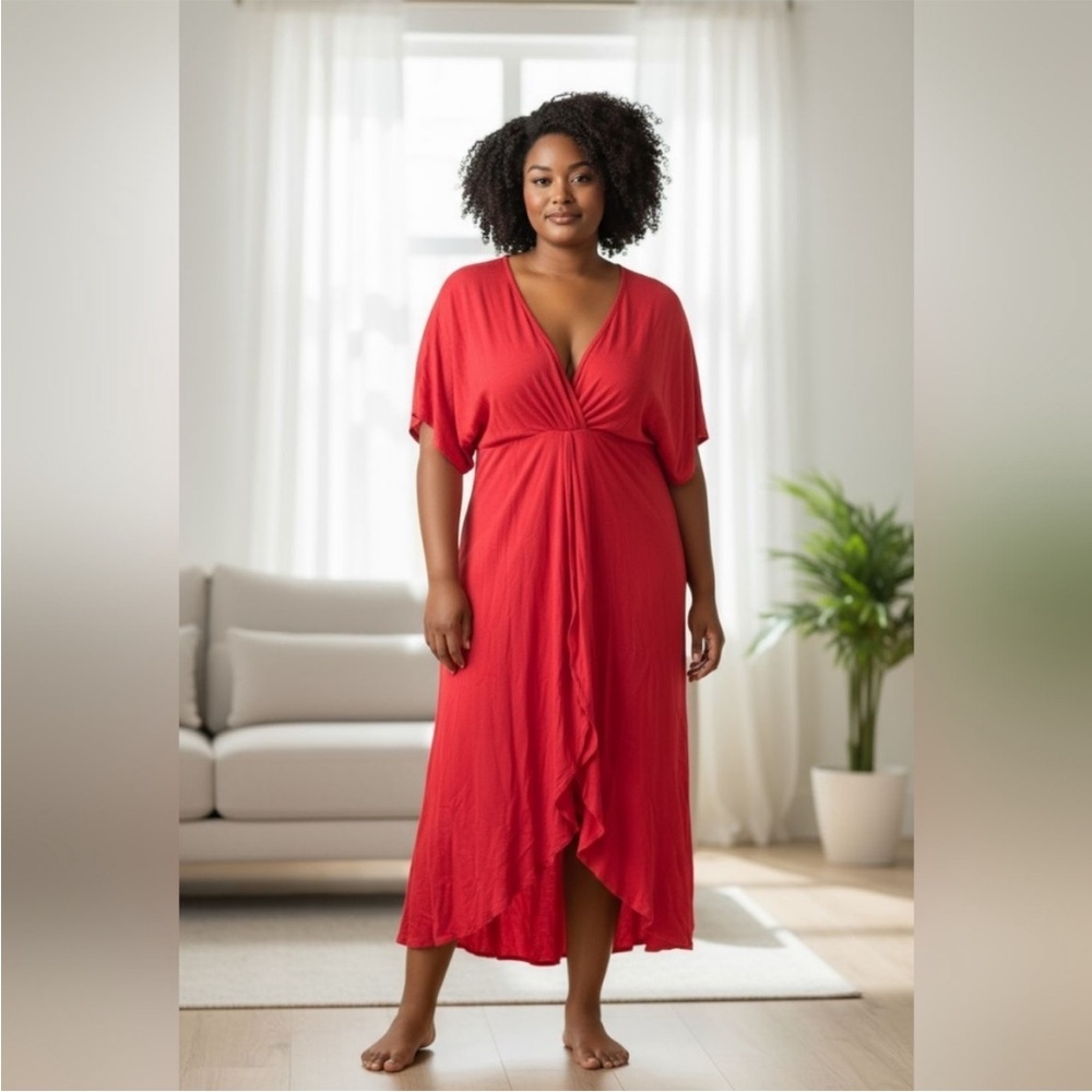 Raisins Red Full Coverup Featuring Asymmetrical Hem, Womens Size XL, New!